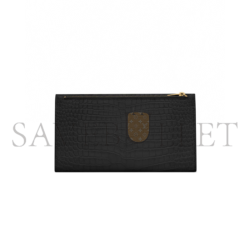 YSL UPTOWN POUCH IN CROCODILE-EMBOSSED SHINY LEATHER 582124DND1J1000 (21.5*12*2.5cm)